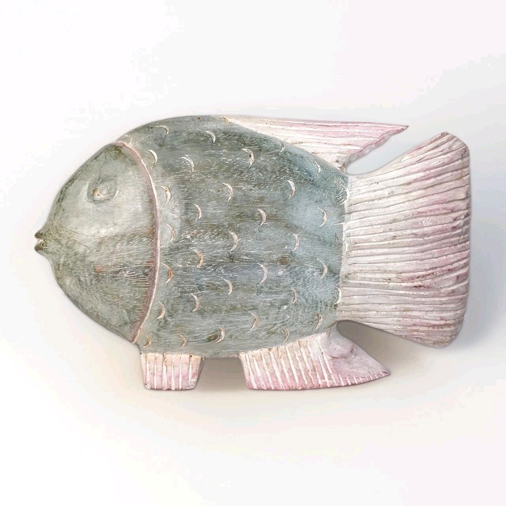 Thailand Wood Hand Carved Tropical Fish Sculpture Folk Art 13.5" Long 3.5 lbs